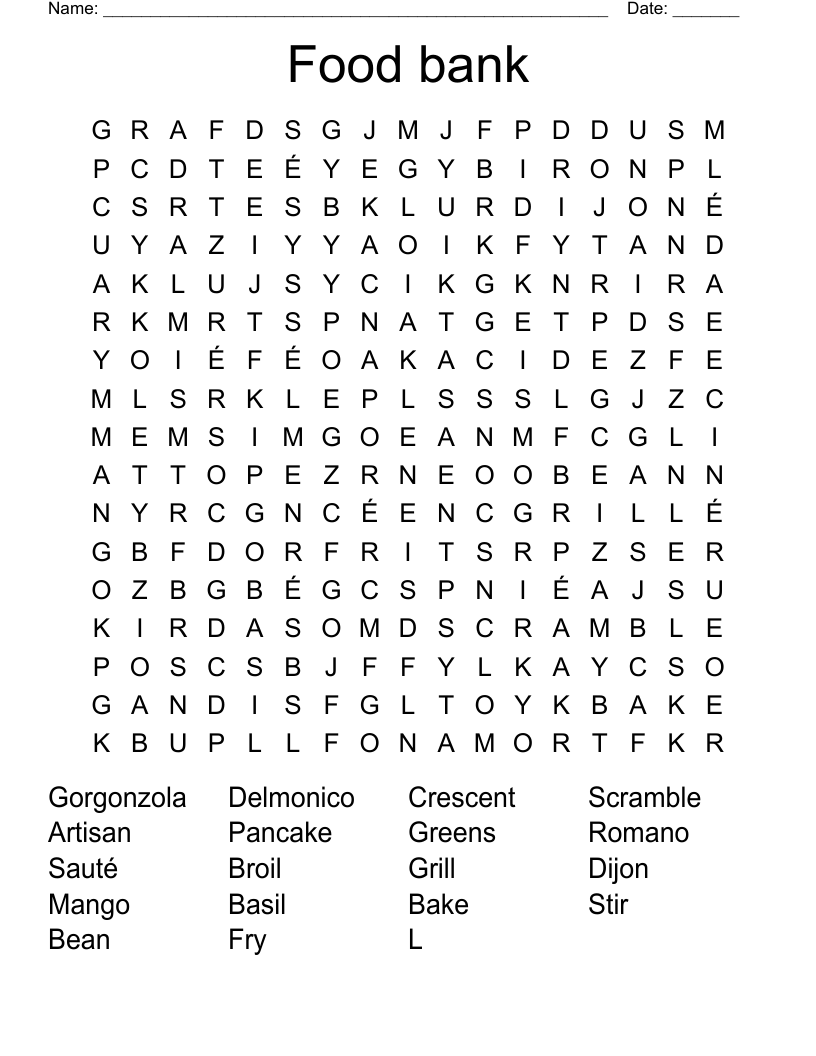 Food bank Word Search