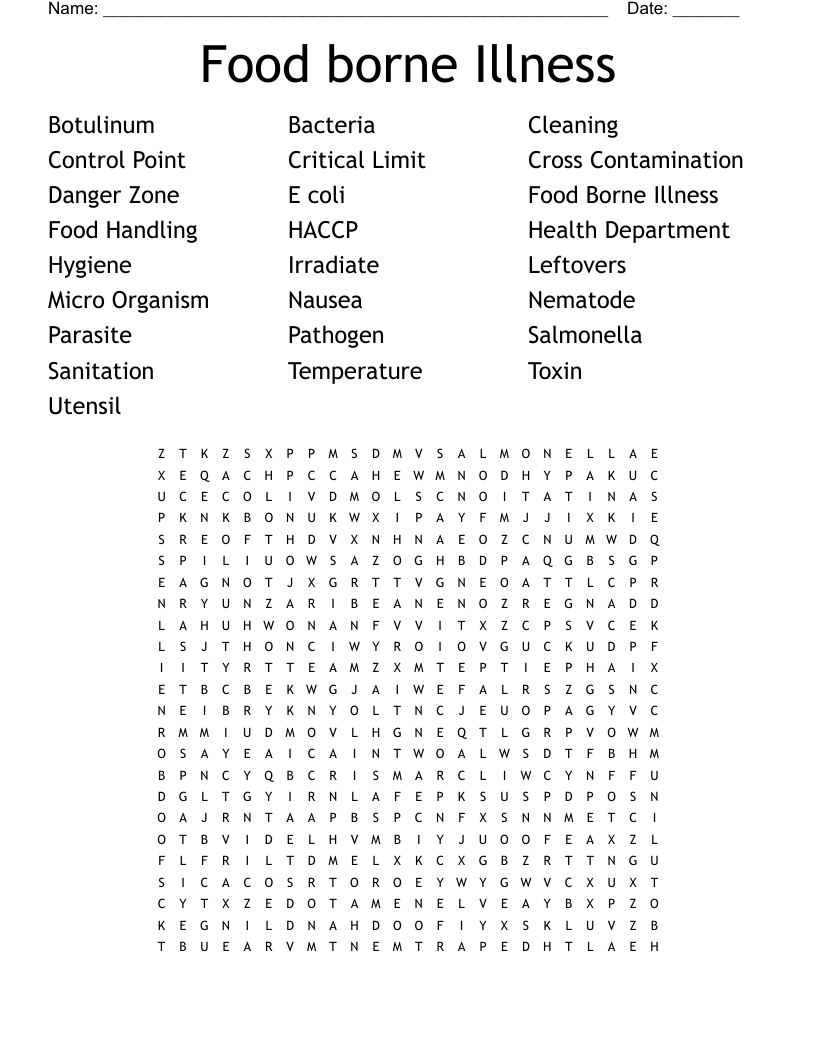 Food borne Illness Word Search