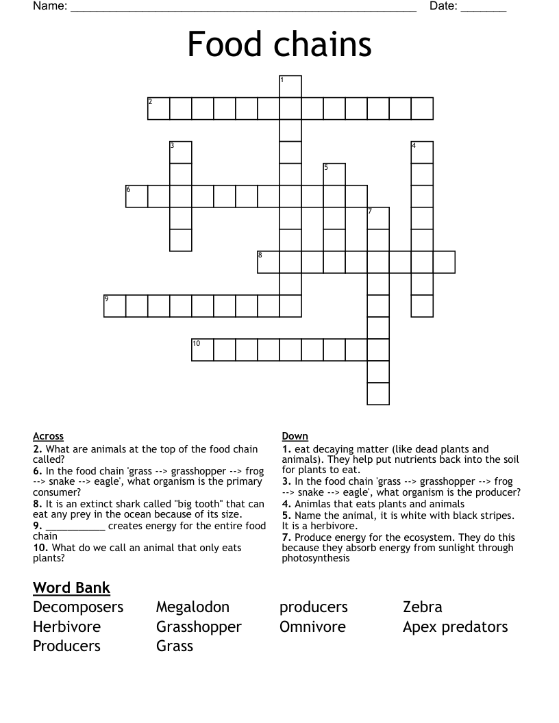 Food chains Crossword