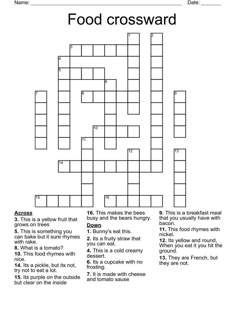 Food crossward Crossword