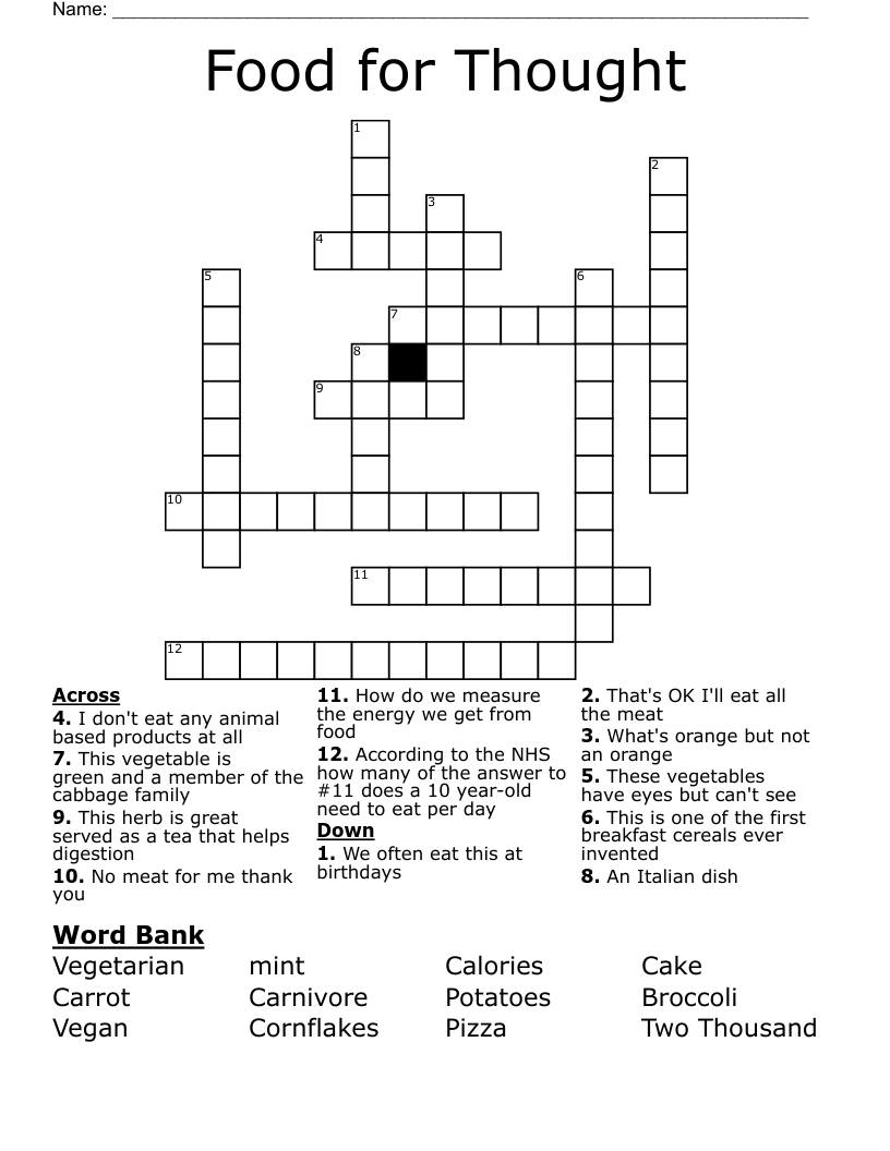 Food for Thought Crossword