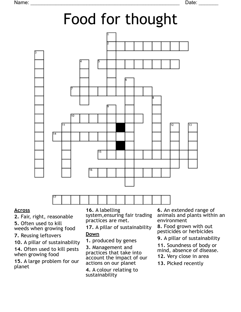 Food for thought Crossword