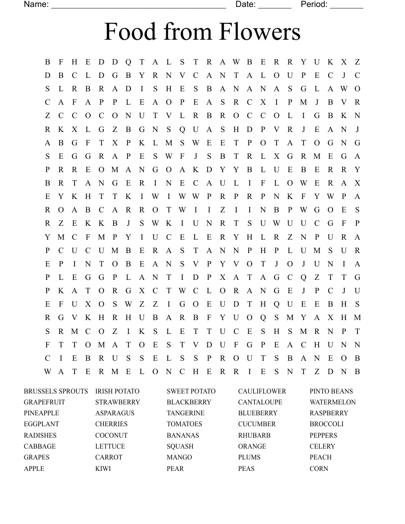 Food from Flowers Word Search