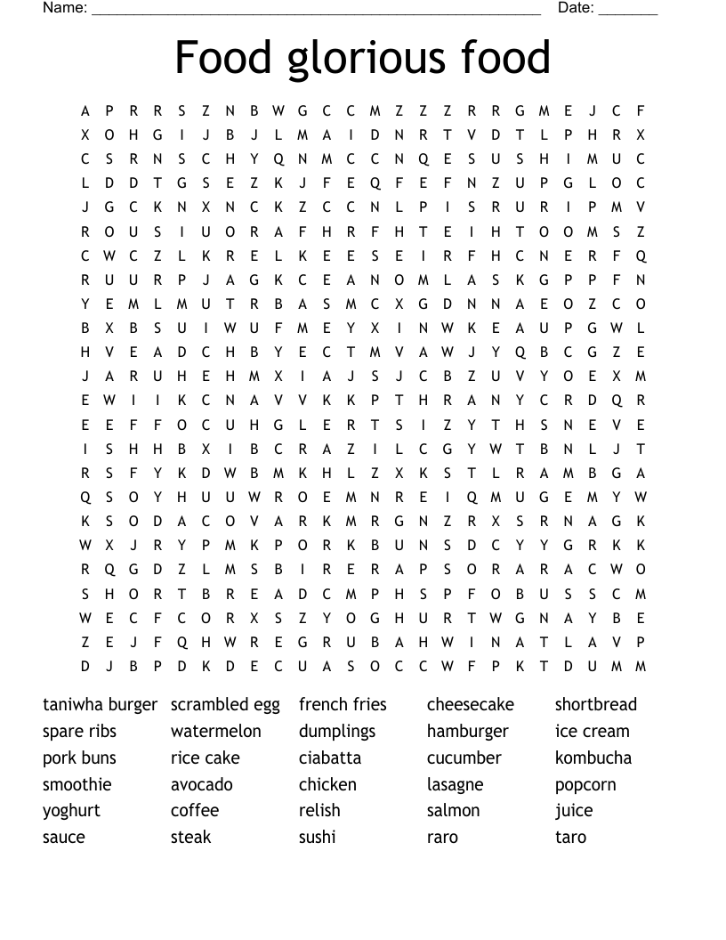 Food glorious food Word Search