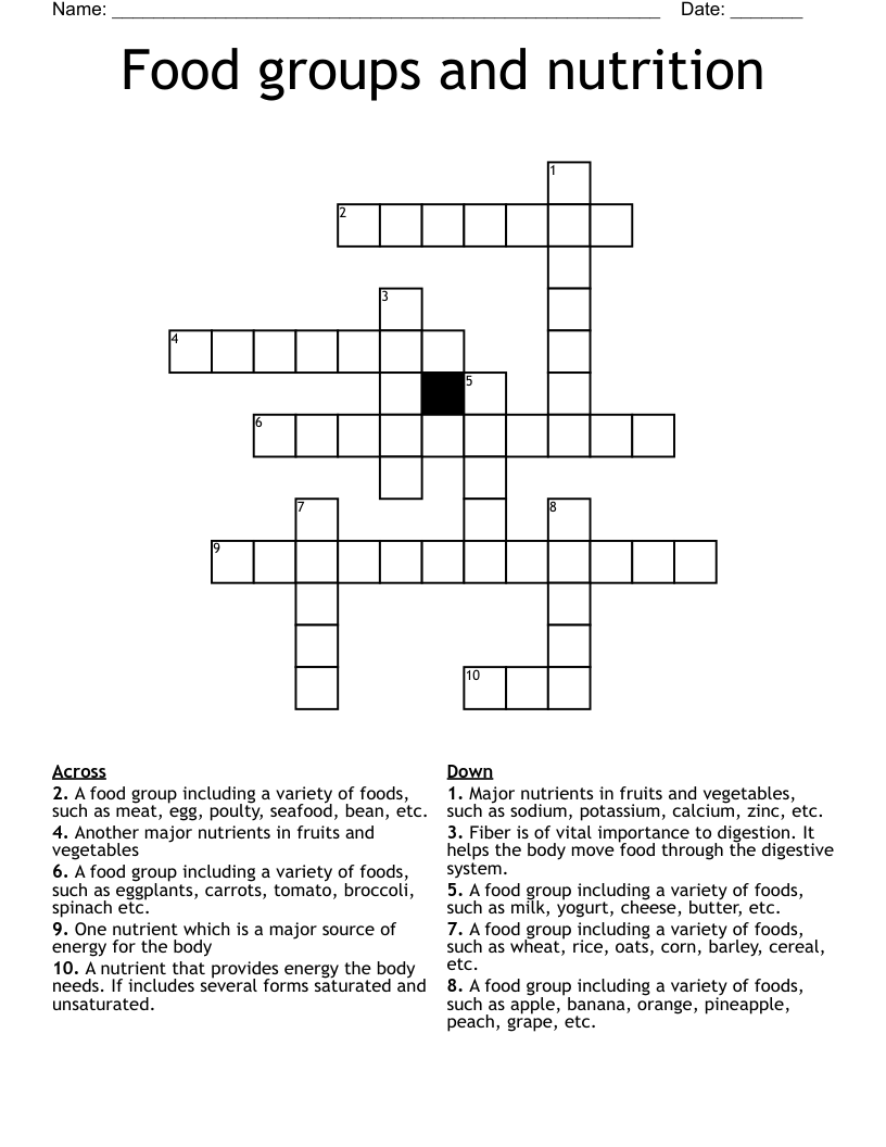 Food groups and nutrition Crossword