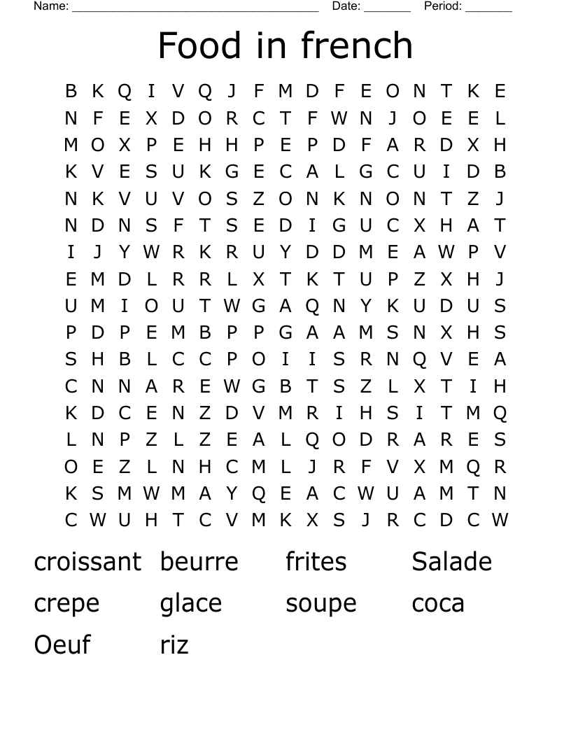 Food in french Word Search