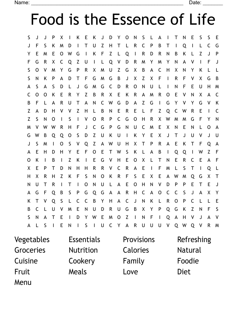 Food is the Essence of Life  Word Search
