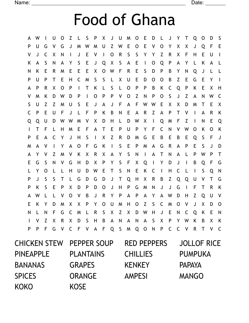 Food of Ghana Word Search