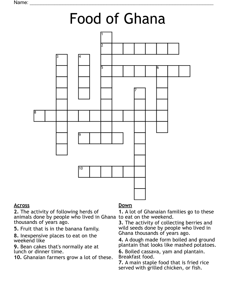 Food of Ghana Crossword