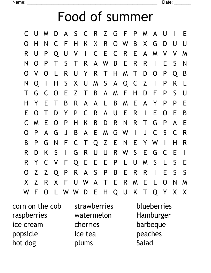 Food of summer Word Search