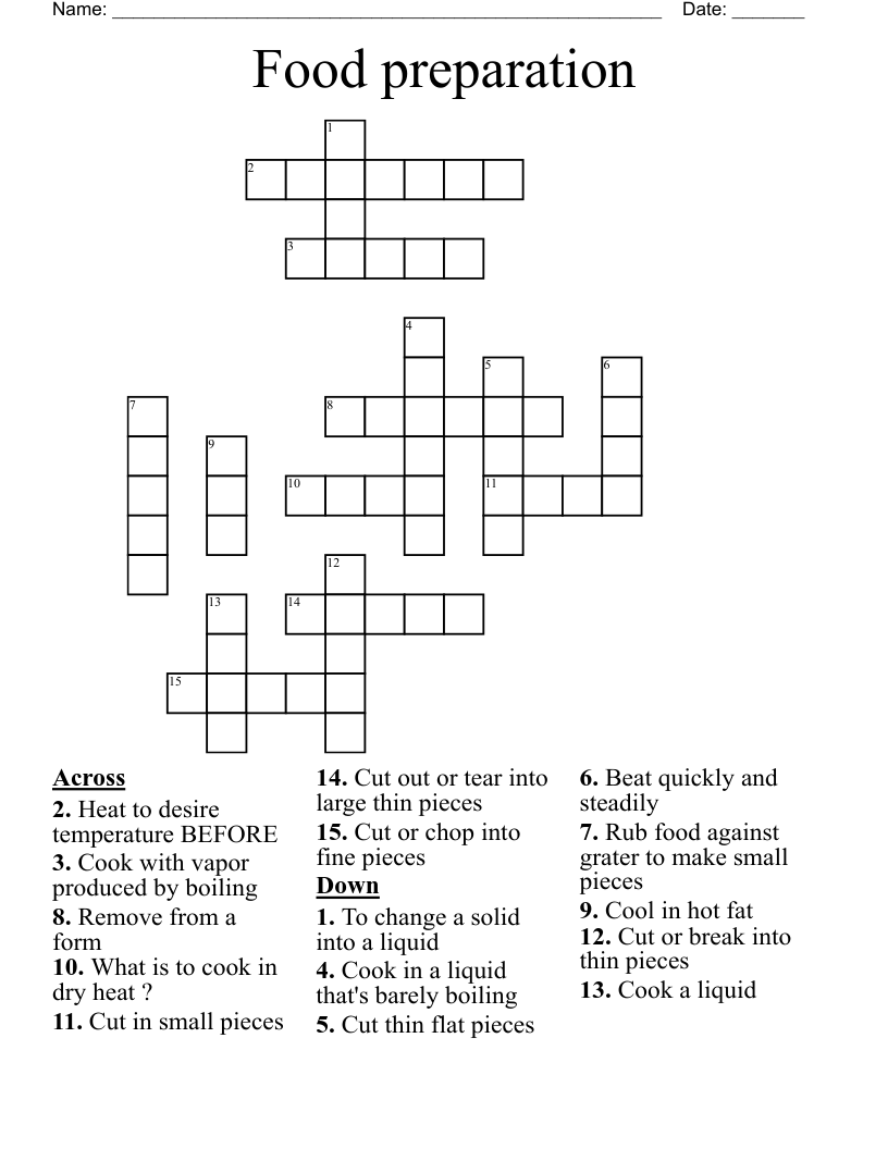 Food preparation Crossword