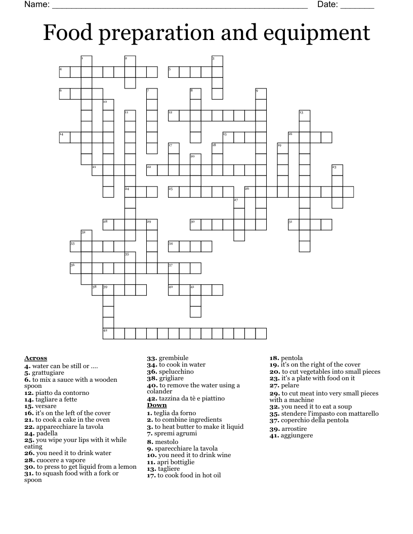 Food preparation and equipment Crossword