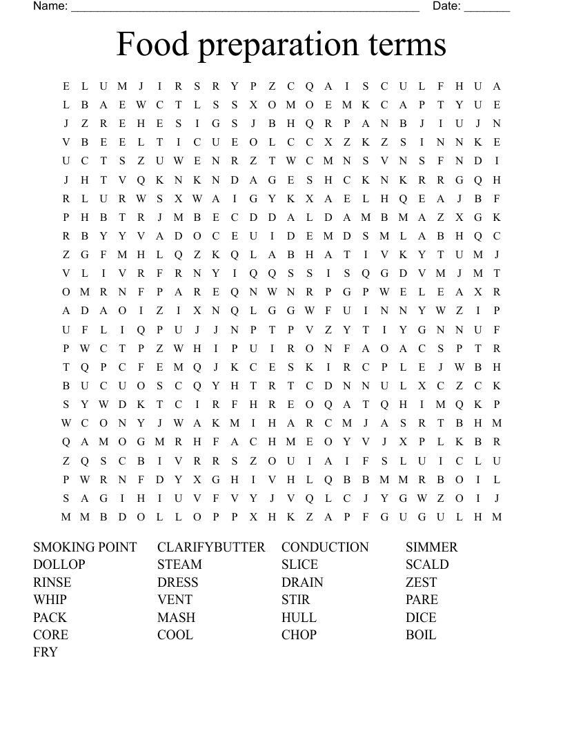 Food preparation terms Word Search