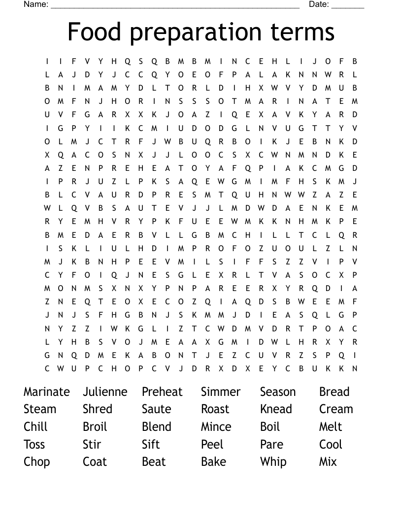 Food preparation terms  Word Search