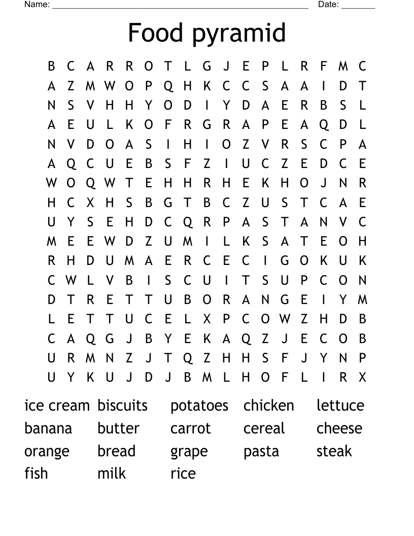 Food pyramid Word Search
