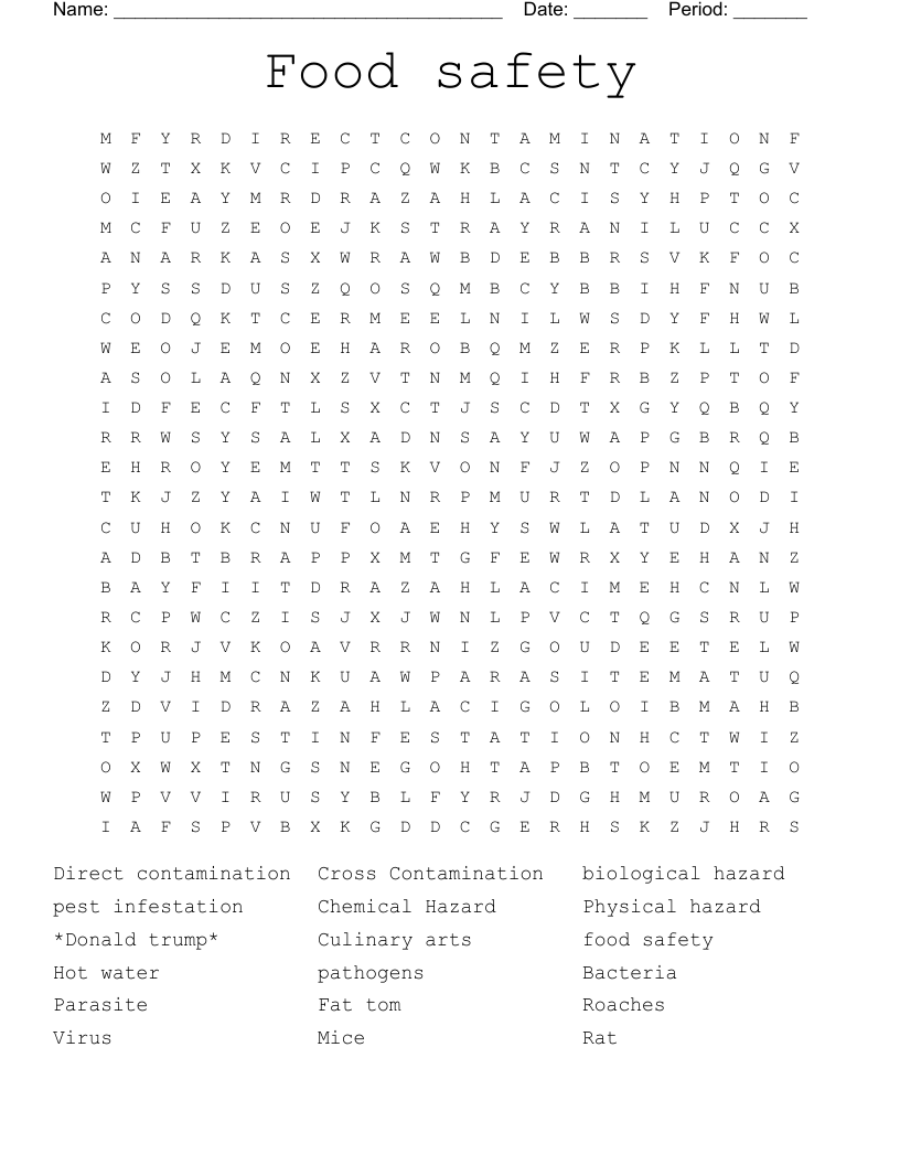 Food safety Word Search