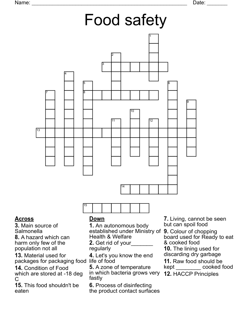 Food safety Crossword