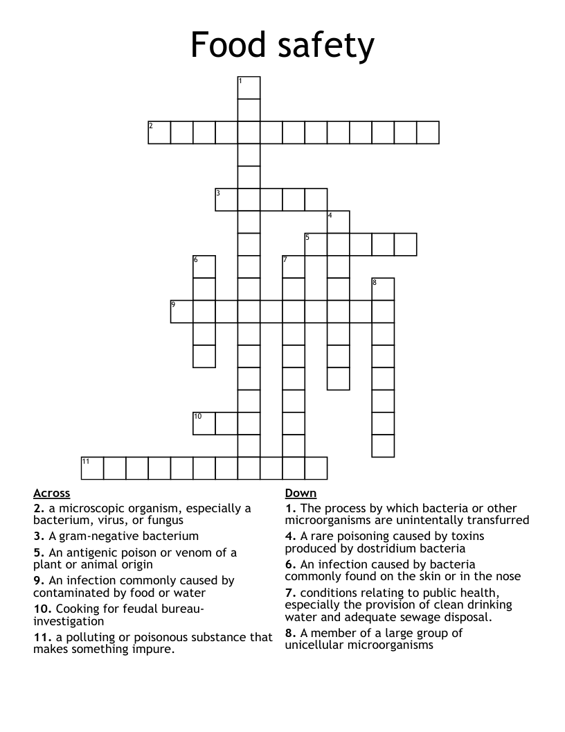 Food safety  Crossword