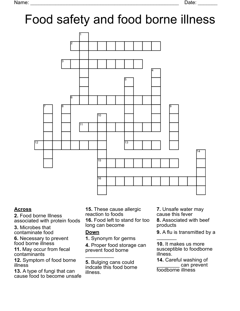 Food safety and food borne illness Crossword