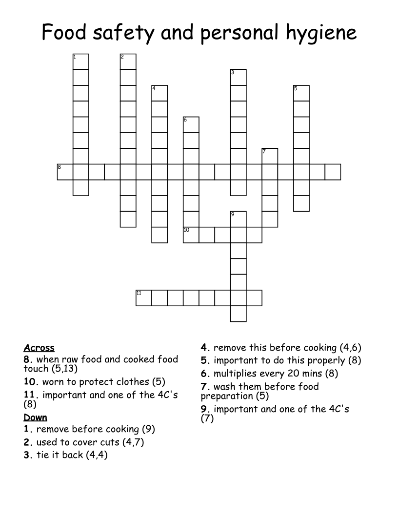 Food safety and personal hygiene Crossword