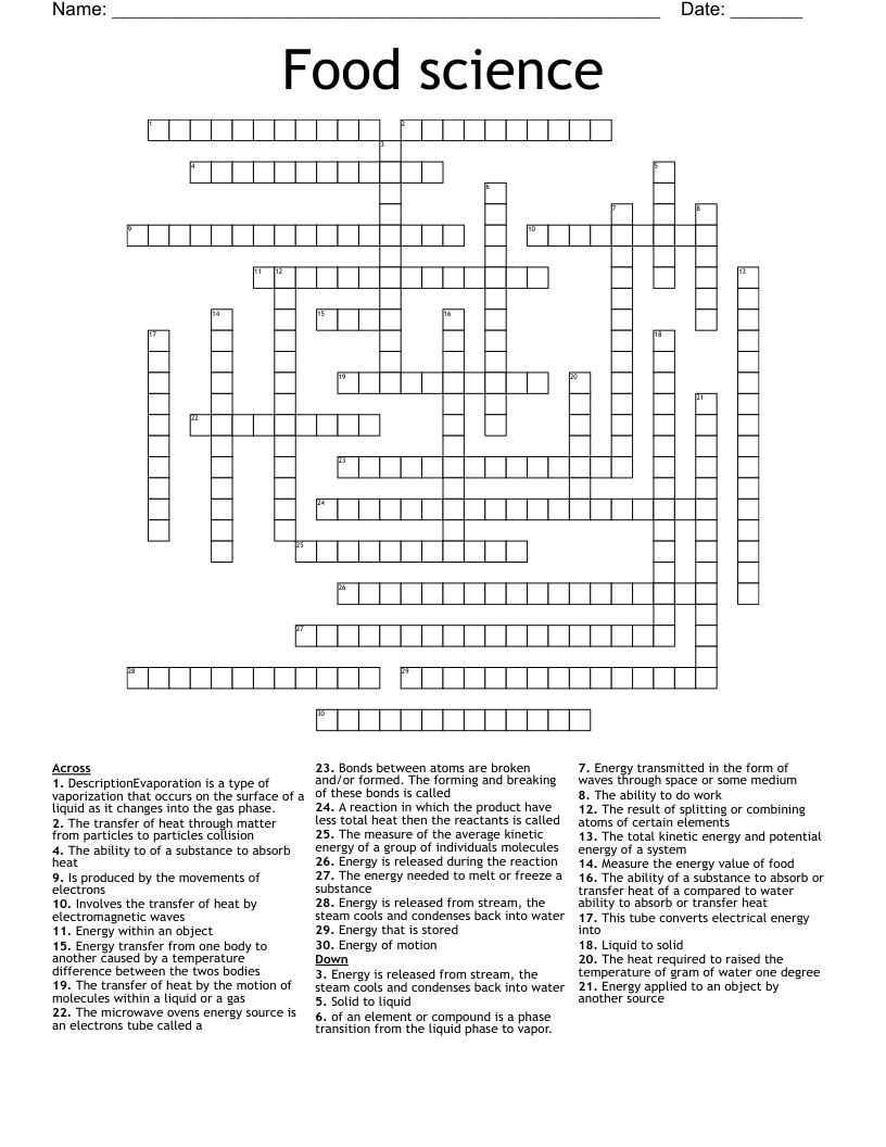 Food science  Crossword