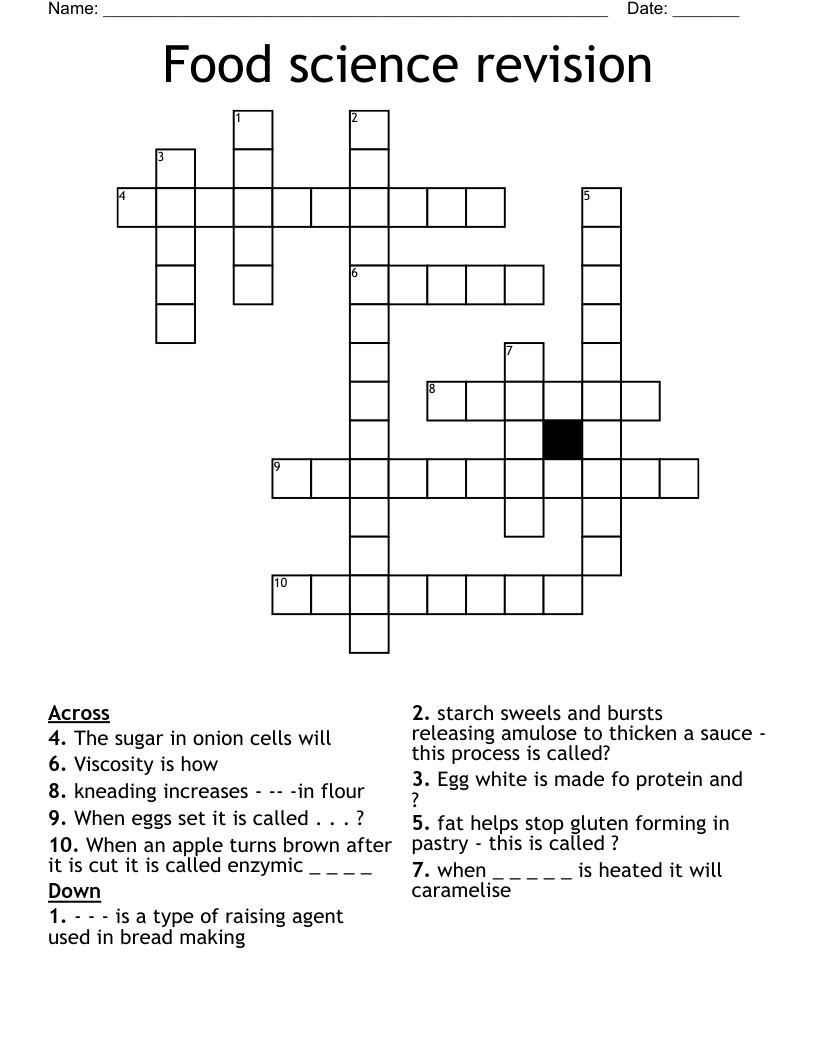Food science revision Crossword