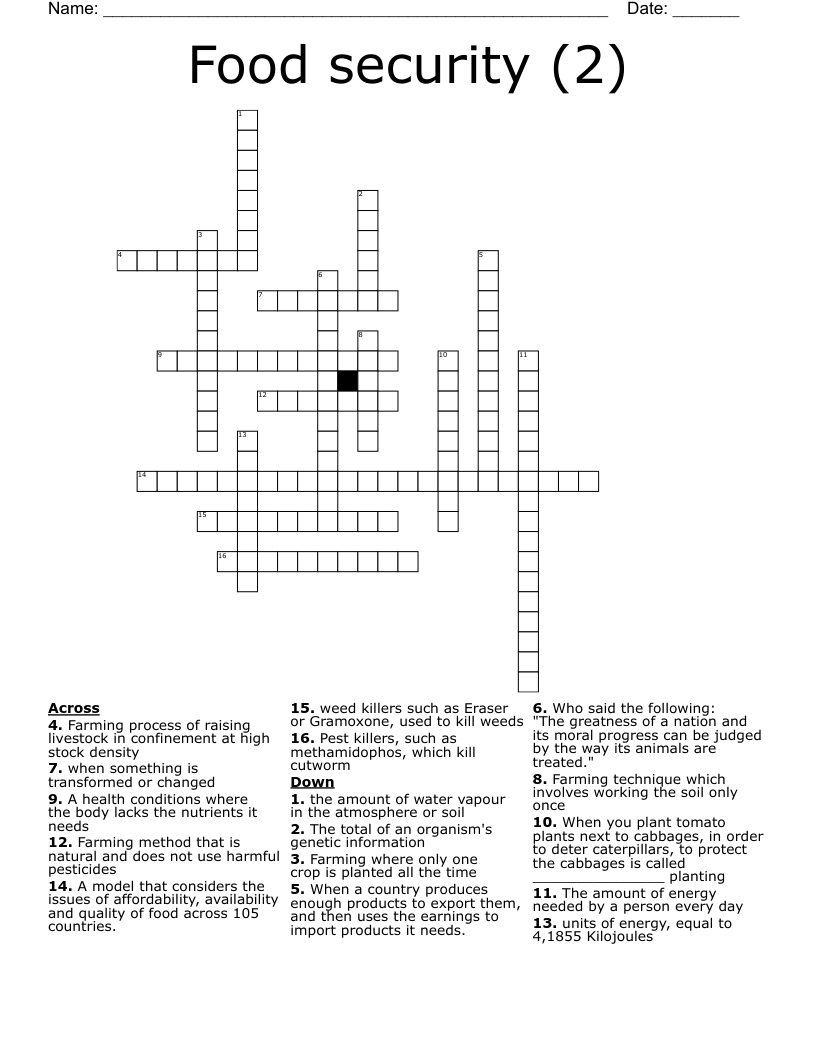 Food security (2) Crossword