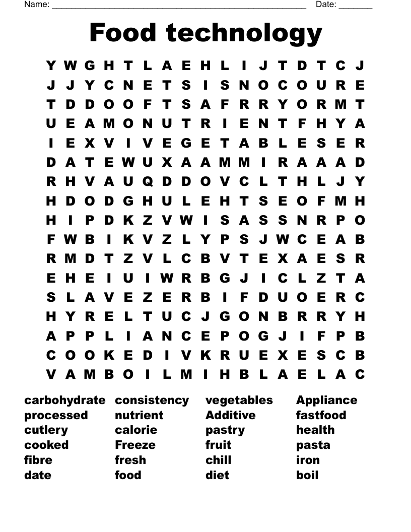 Food technology Word Search