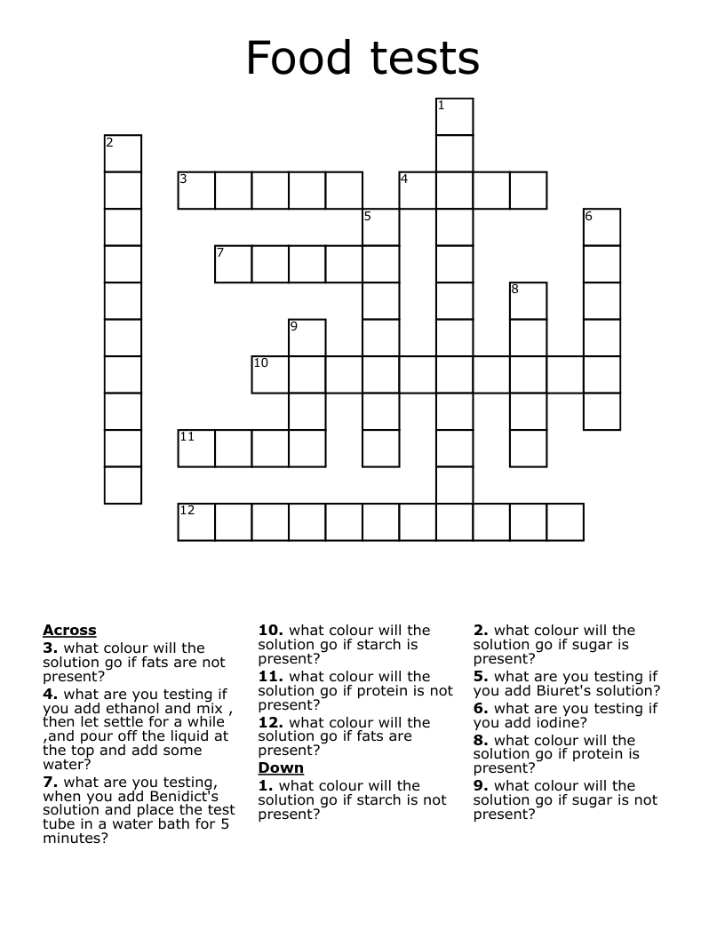 Food tests Crossword