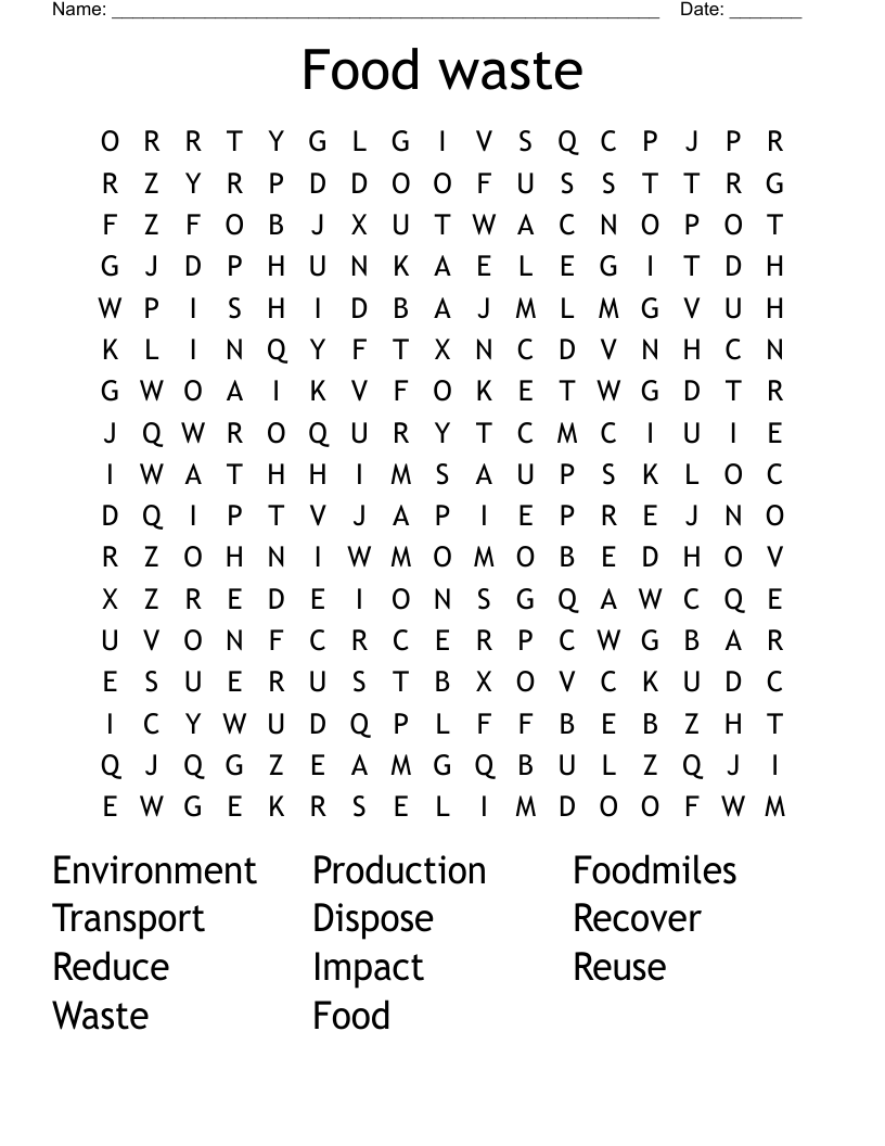 Food waste Word Search
