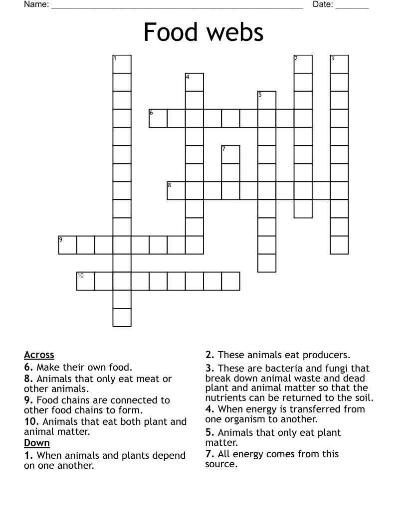 Food webs Crossword