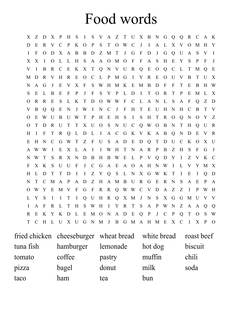 Food words Word Search