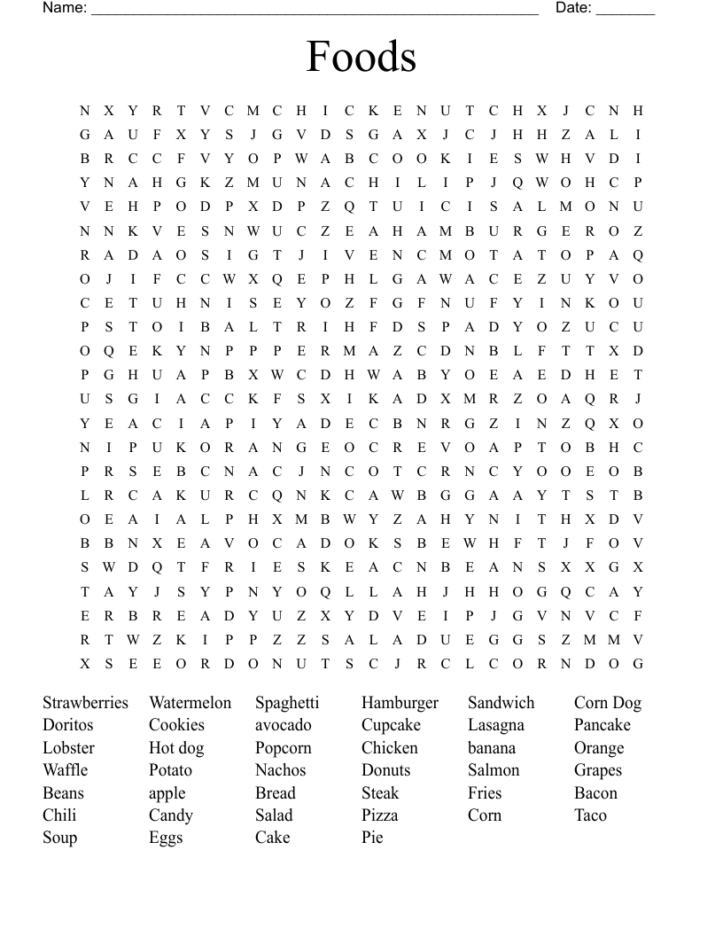 Foods Word Search