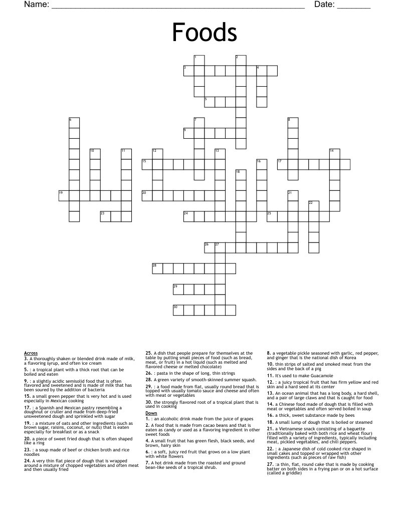 Foods Crossword