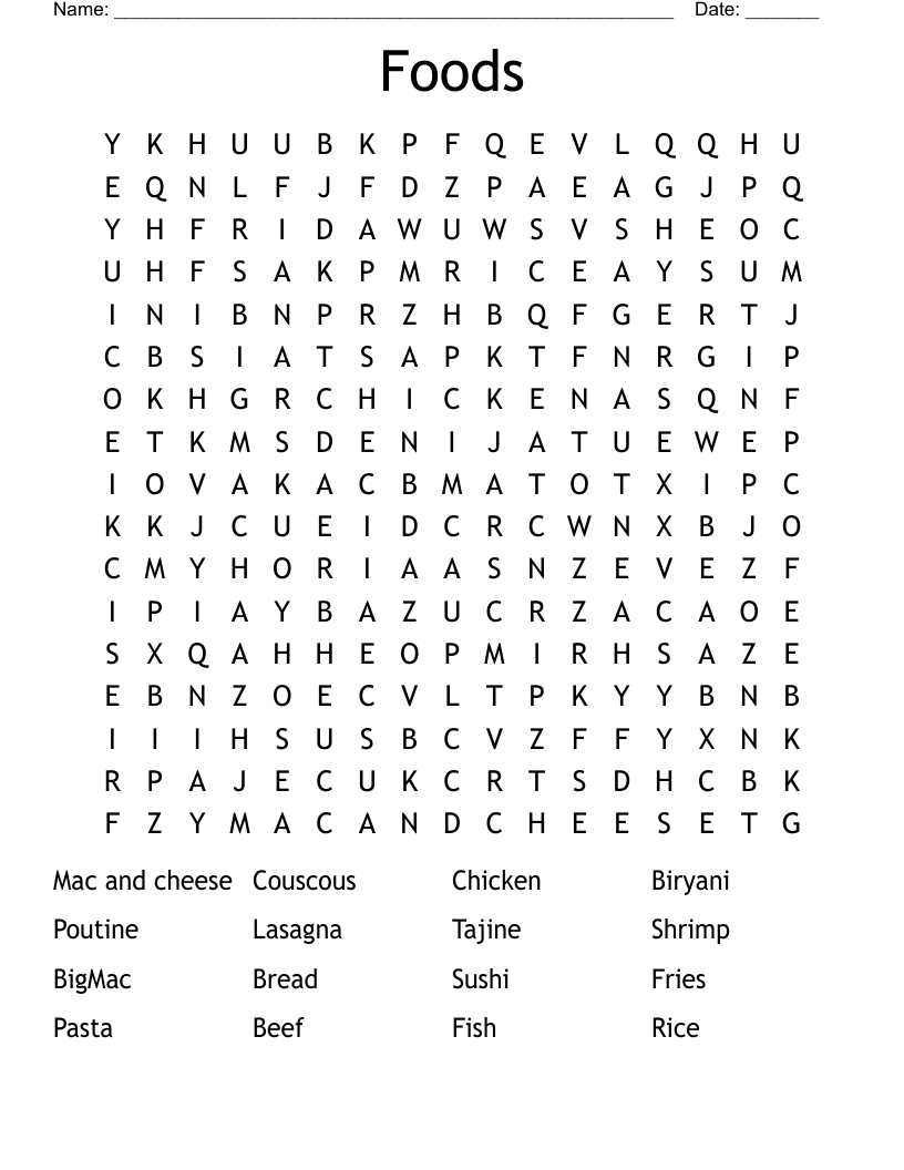 Foods Word Search