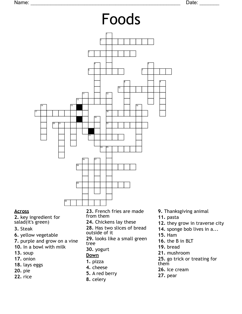 Foods Crossword