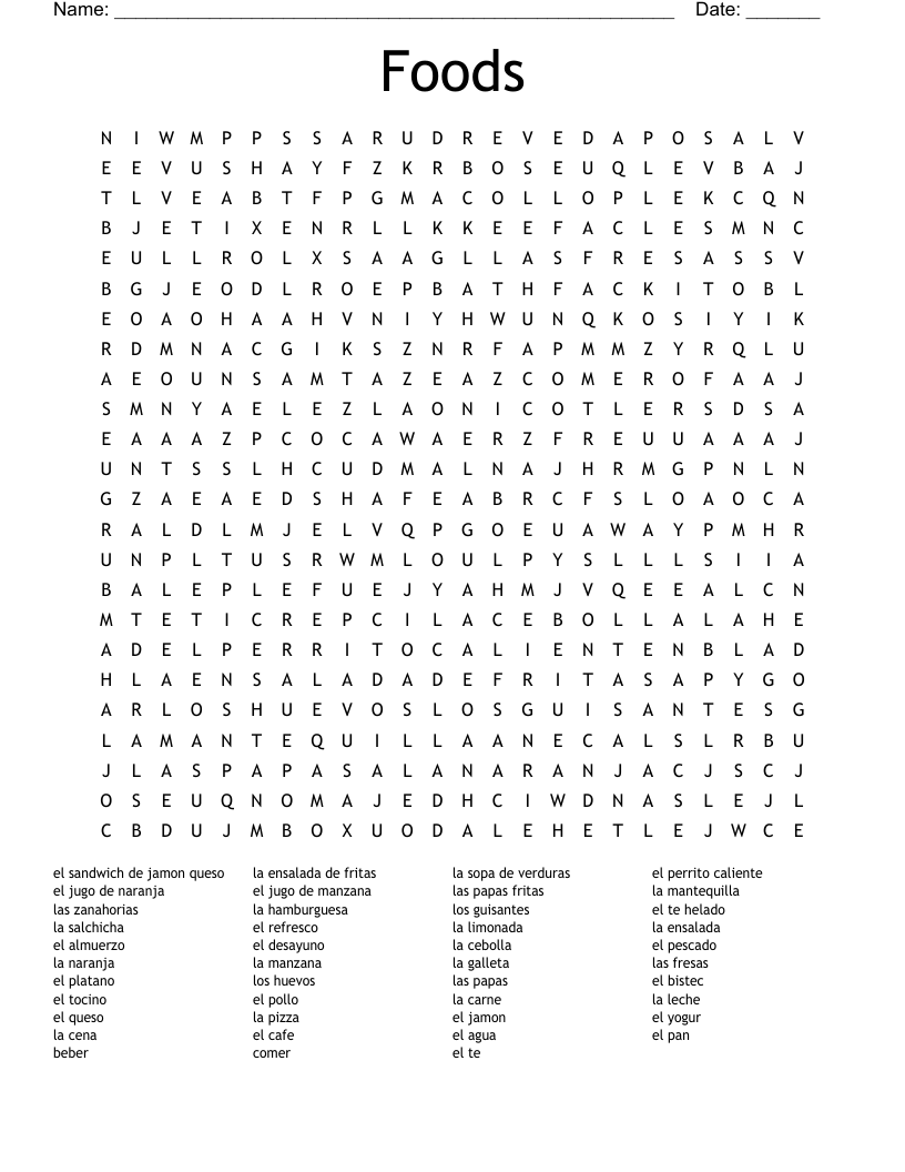 Foods Word Search