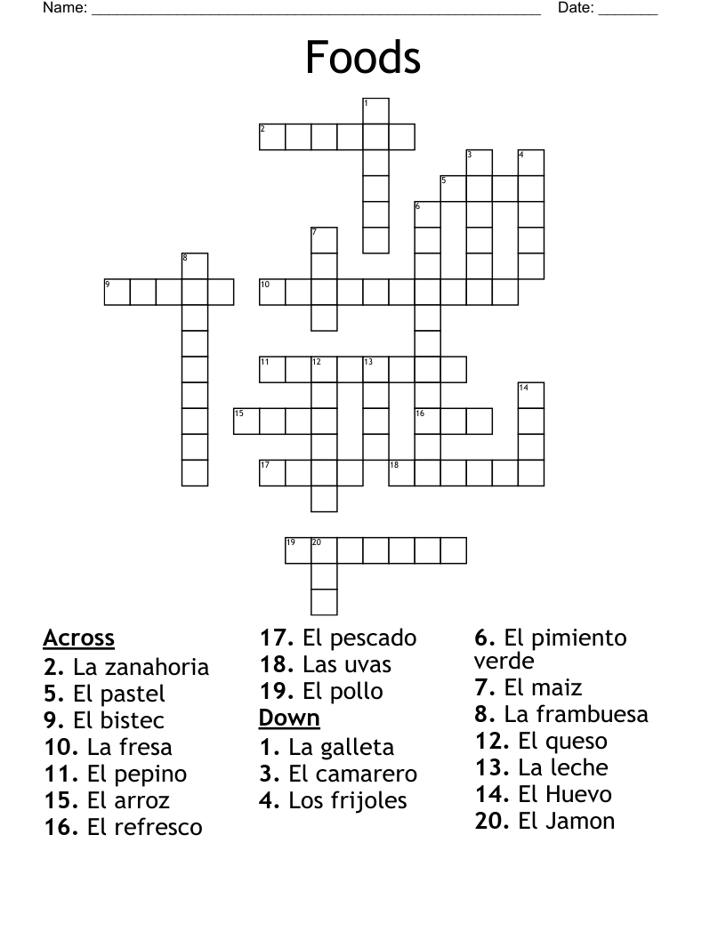 Foods Crossword