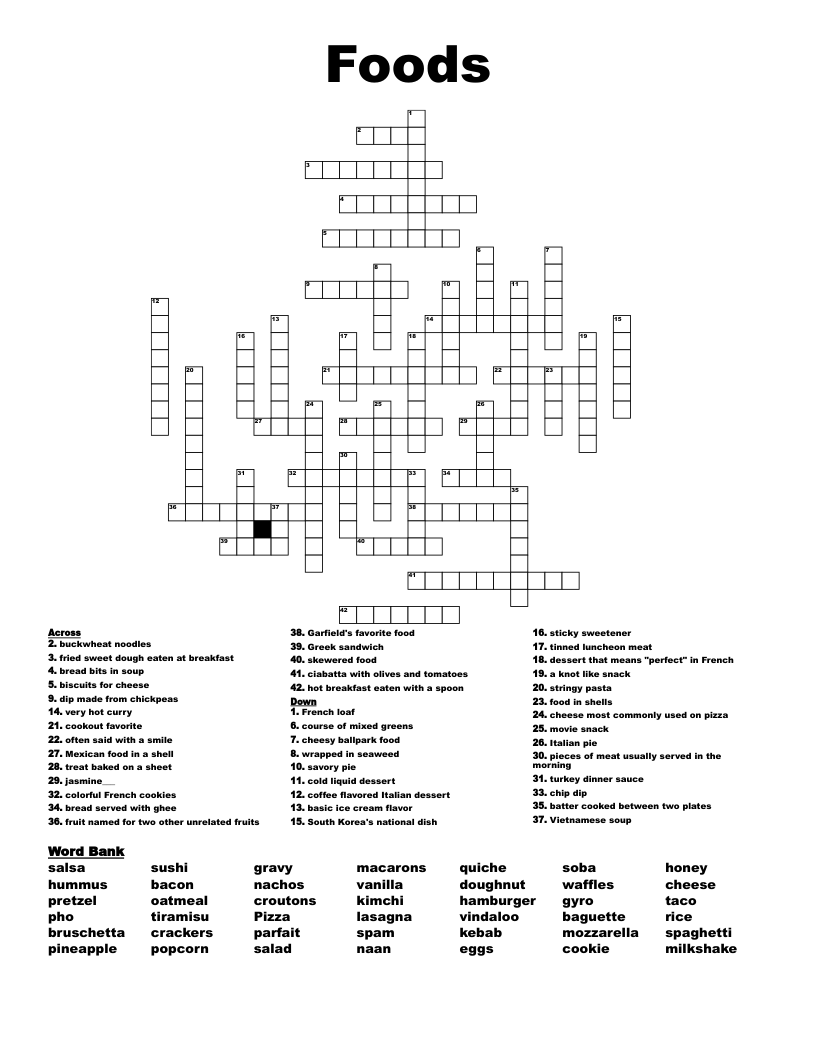 Foods Crossword