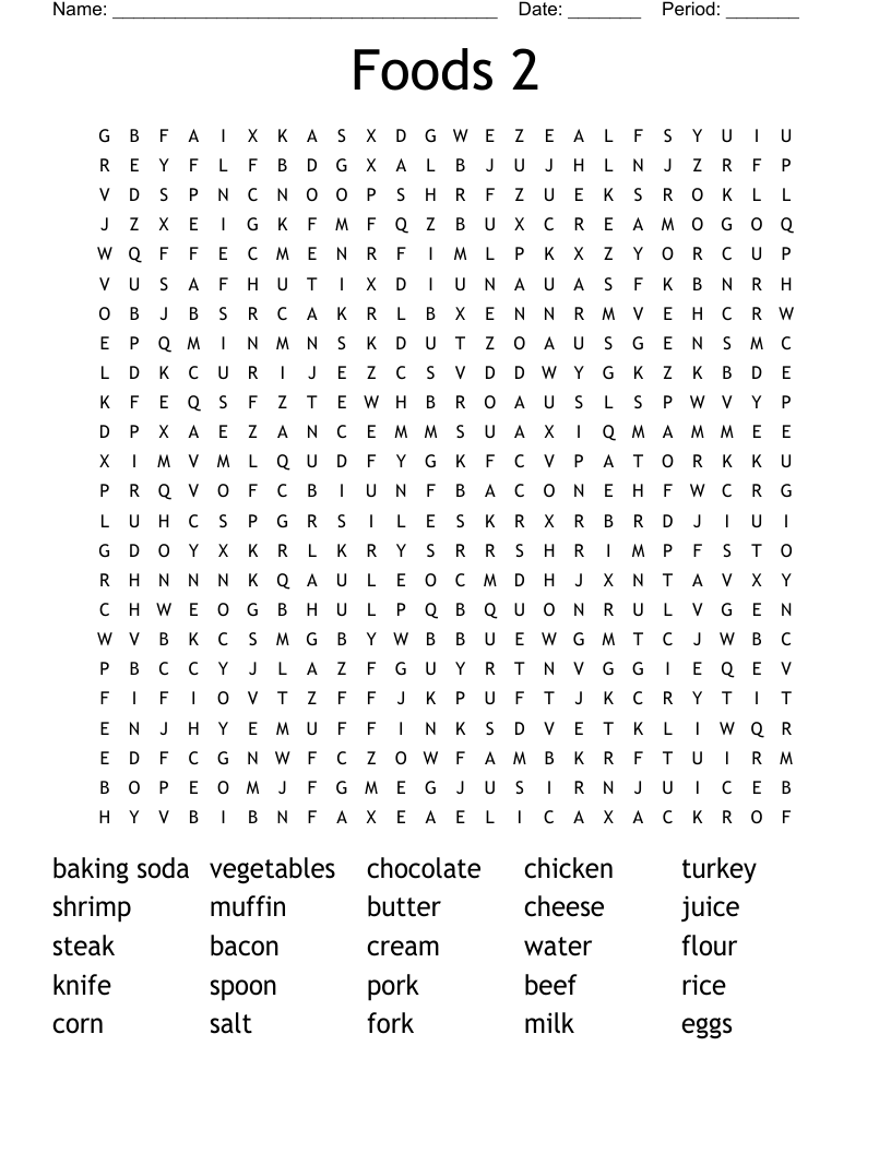 Foods 2 Word Search