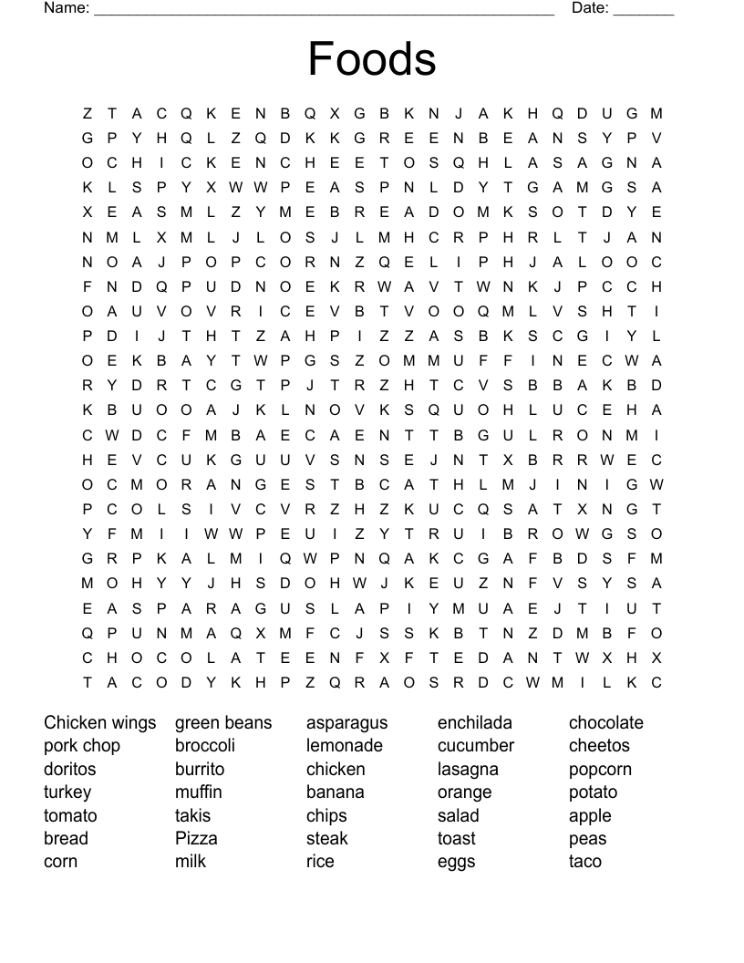 Foods Word Search