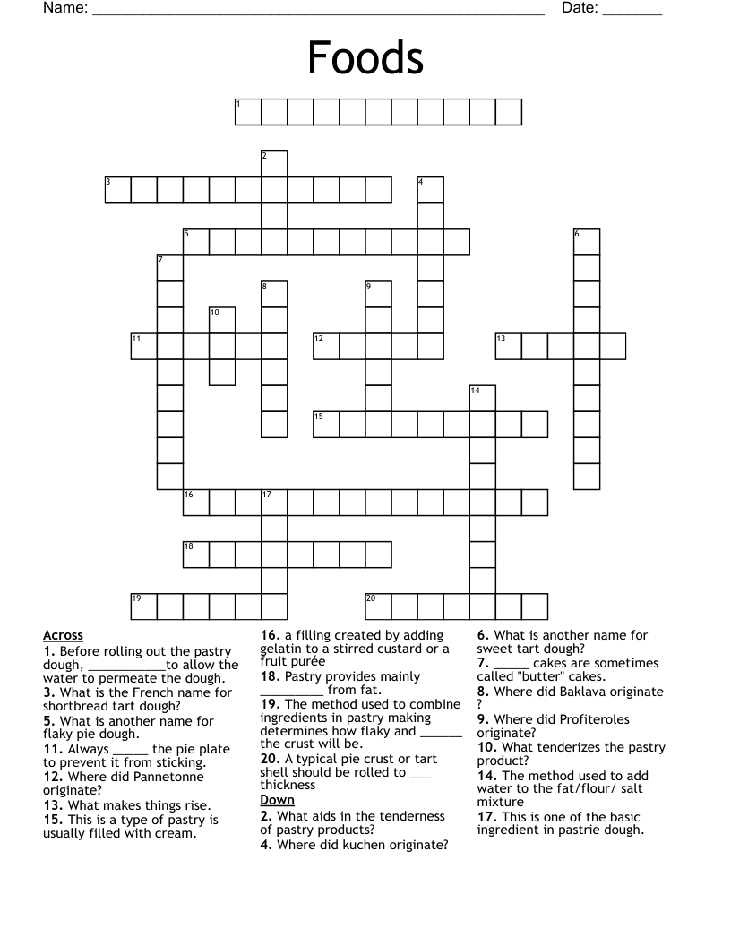 Foods Crossword