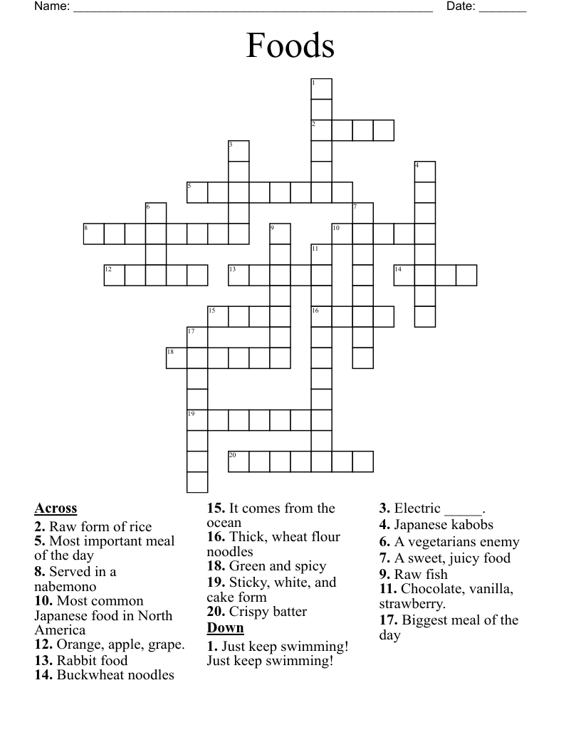 Foods Crossword