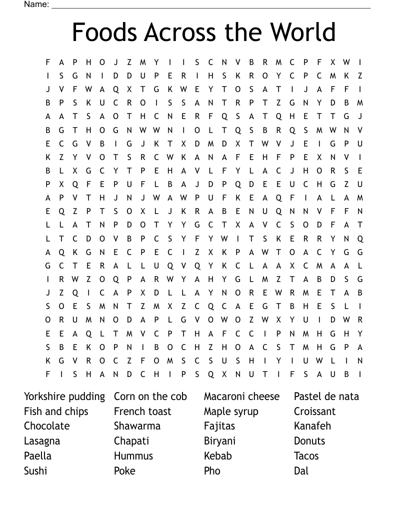Foods Across the World Word Search