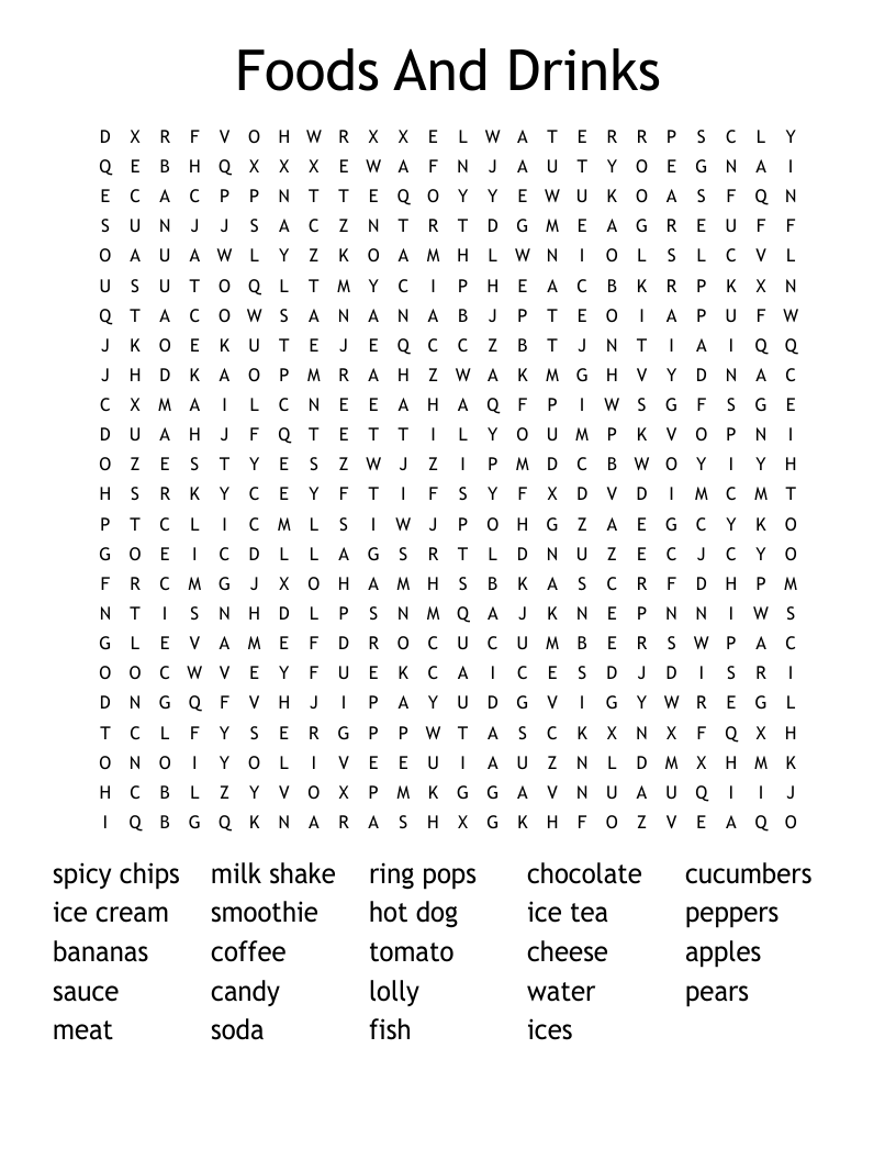 Foods And Drinks Word Search