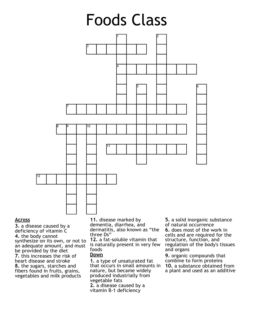 Foods Class Crossword