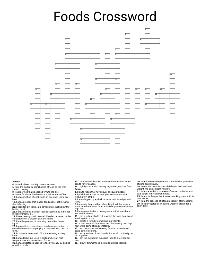 Foods Crossword