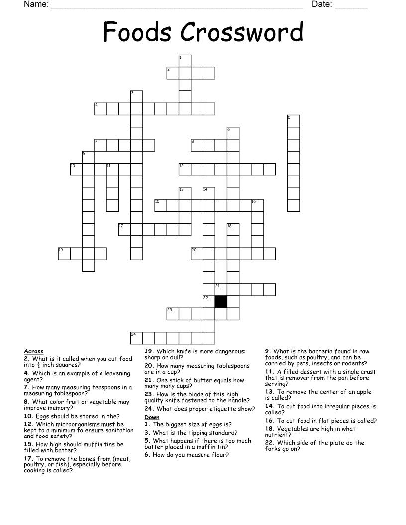 Foods Crossword
