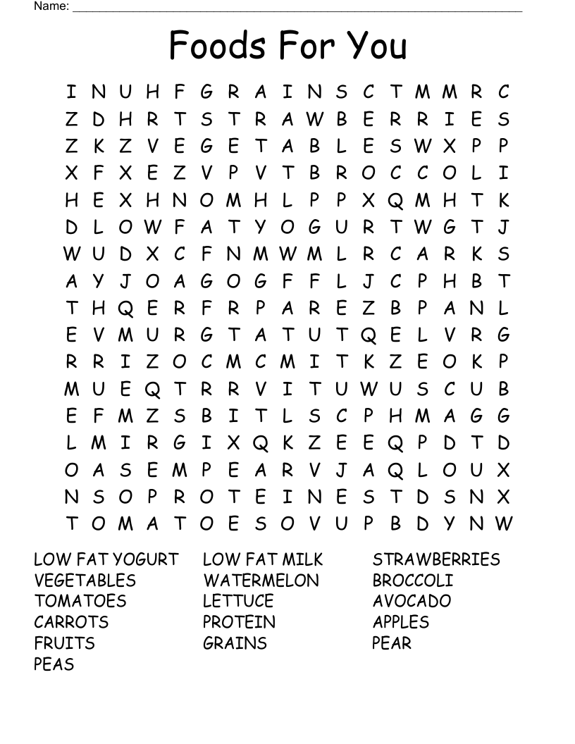 Foods For You Word Search