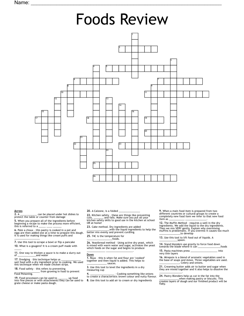 Foods Review Crossword